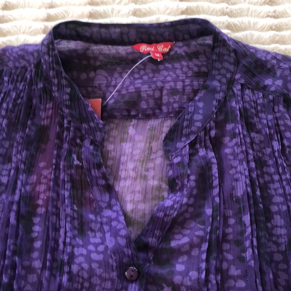 Lightweight purple button down blouse with tie - Picture 2 of 5